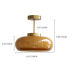 Vintage Brass Yellow Glass Semi-Flush Ceiling Light