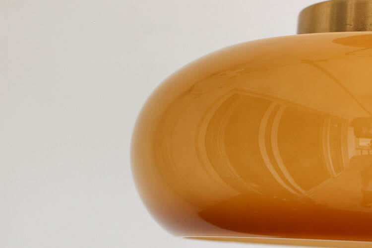 Vintage Brass Yellow Glass Semi-Flush Ceiling Light