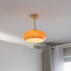Vintage Brass Yellow Glass Semi-Flush Ceiling Light