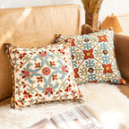 Vintage Embroidered Microfiber Cushion Cover (18 x 18 in)