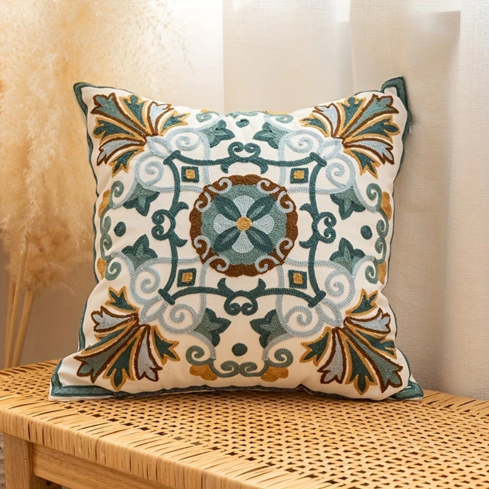 Vintage Embroidered Microfiber Cushion Cover (18 x 18 in)