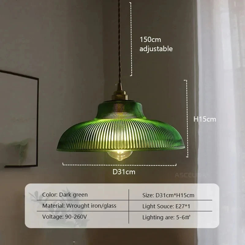 Vintage Green Glass Dimmable Pendant Light (LED Bulb Included)
