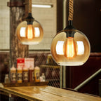 Vintage Hemp Rope Glass Globe Pendant Light