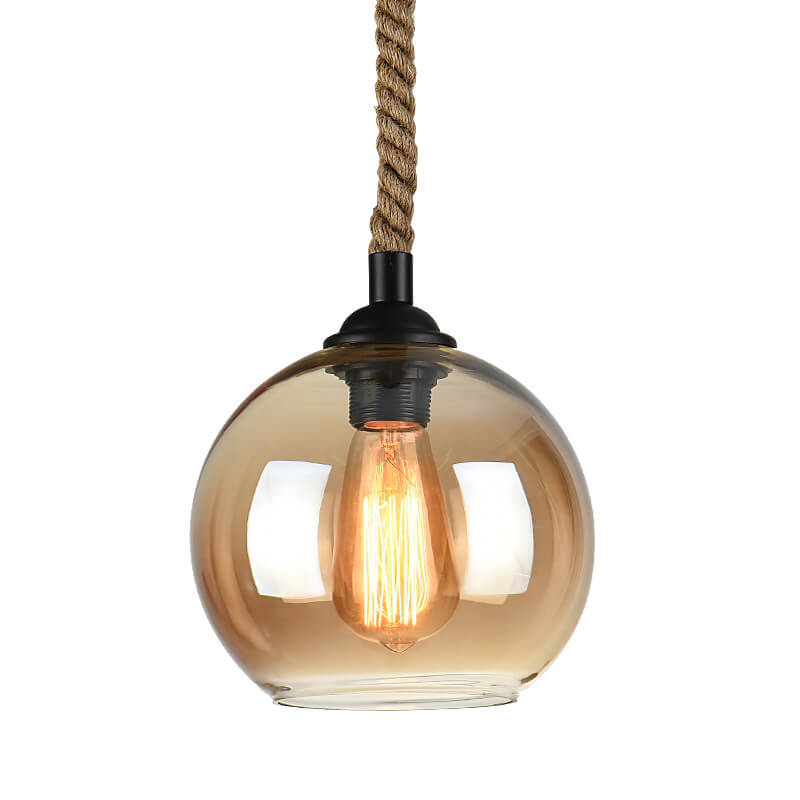 Vintage Hemp Rope Glass Globe Pendant Light