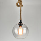 Vintage Hemp Rope Glass Globe Pendant Light
