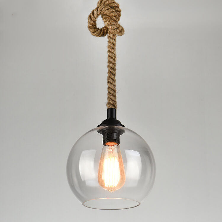 Vintage Hemp Rope Glass Globe Pendant Light