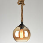 Vintage Hemp Rope Glass Globe Pendant Light