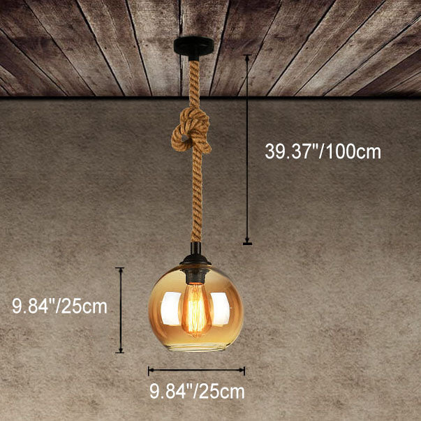 Vintage Hemp Rope Glass Globe Pendant Light