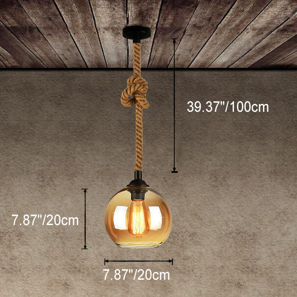 Vintage Hemp Rope Glass Globe Pendant Light