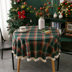 Vintage Holiday Plaid Tassel-Trim Round Tablecloth
