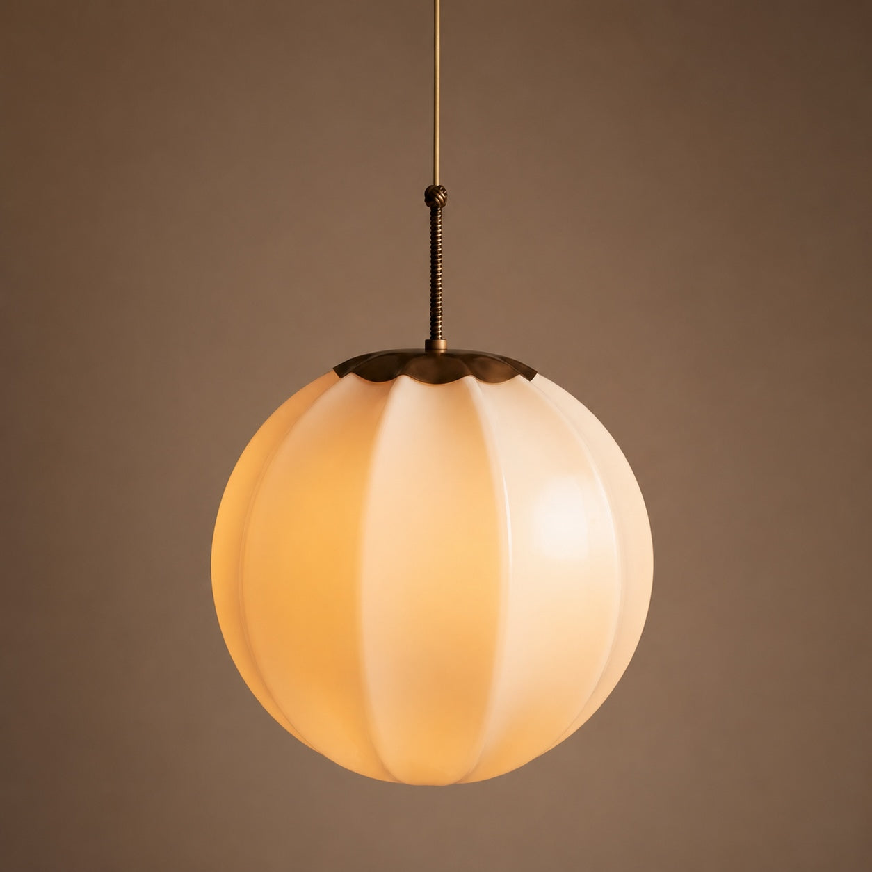 Vintage Ribbed Glass Antique Brass Pendant Light (Adjustable Height)