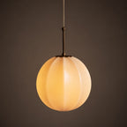 Vintage Ribbed Glass Antique Brass Pendant Light (Adjustable Height)