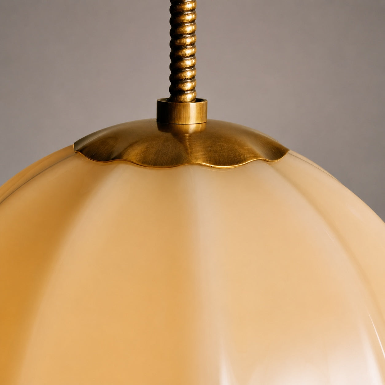 Vintage Ribbed Glass Antique Brass Pendant Light (Adjustable Height)