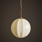 Vintage Ribbed Glass Antique Brass Pendant Light (Adjustable Height)