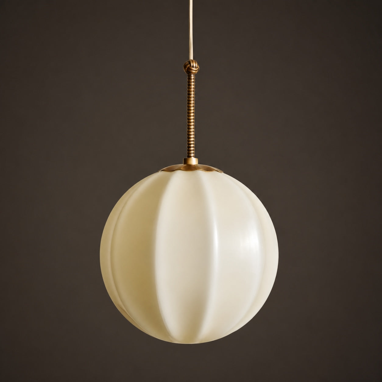 Vintage Ribbed Glass Antique Brass Pendant Light (Adjustable Height)