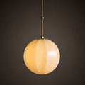 Vintage Ribbed Glass Antique Brass Pendant Light (Adjustable Height)
