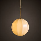 Vintage Ribbed Glass Antique Brass Pendant Light (Adjustable Height)