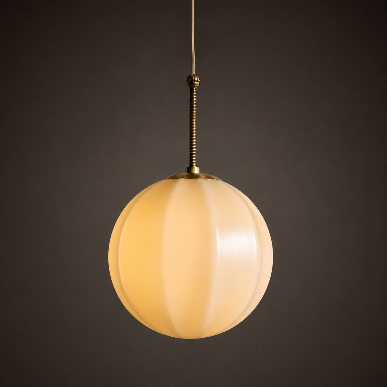 Vintage Ribbed Glass Antique Brass Pendant Light (Adjustable Height)