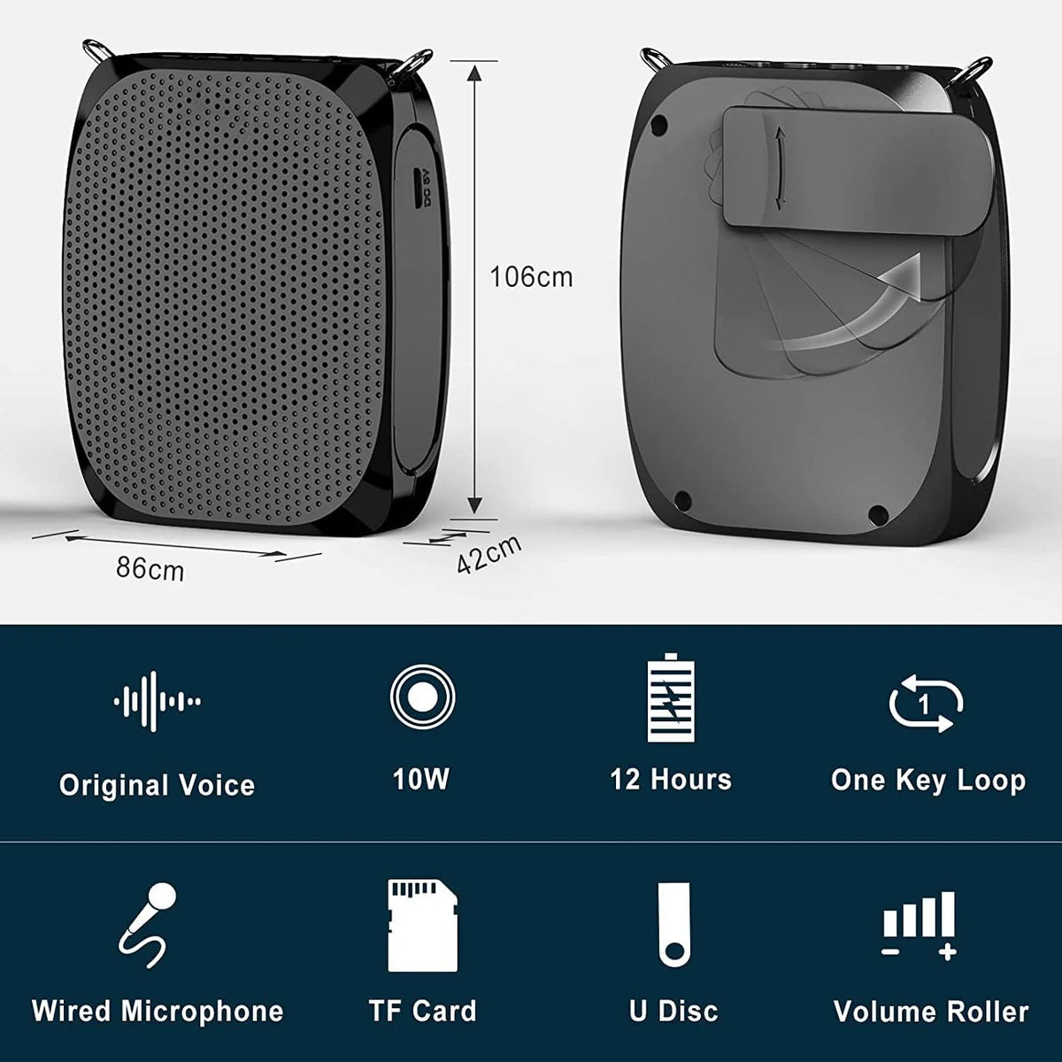 Voice Amplifier Clip-On Gooseneck Mic & Noise Reduction