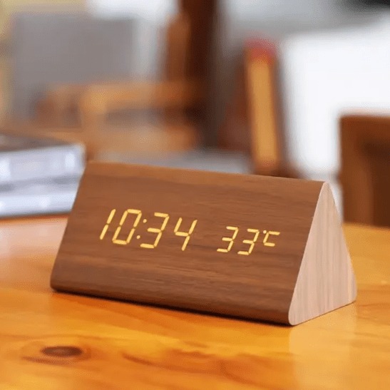 Voice & Clap-Activated Wooden LED Alarm Clock