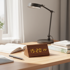 Voice & Clap-Activated Wooden LED Alarm Clock
