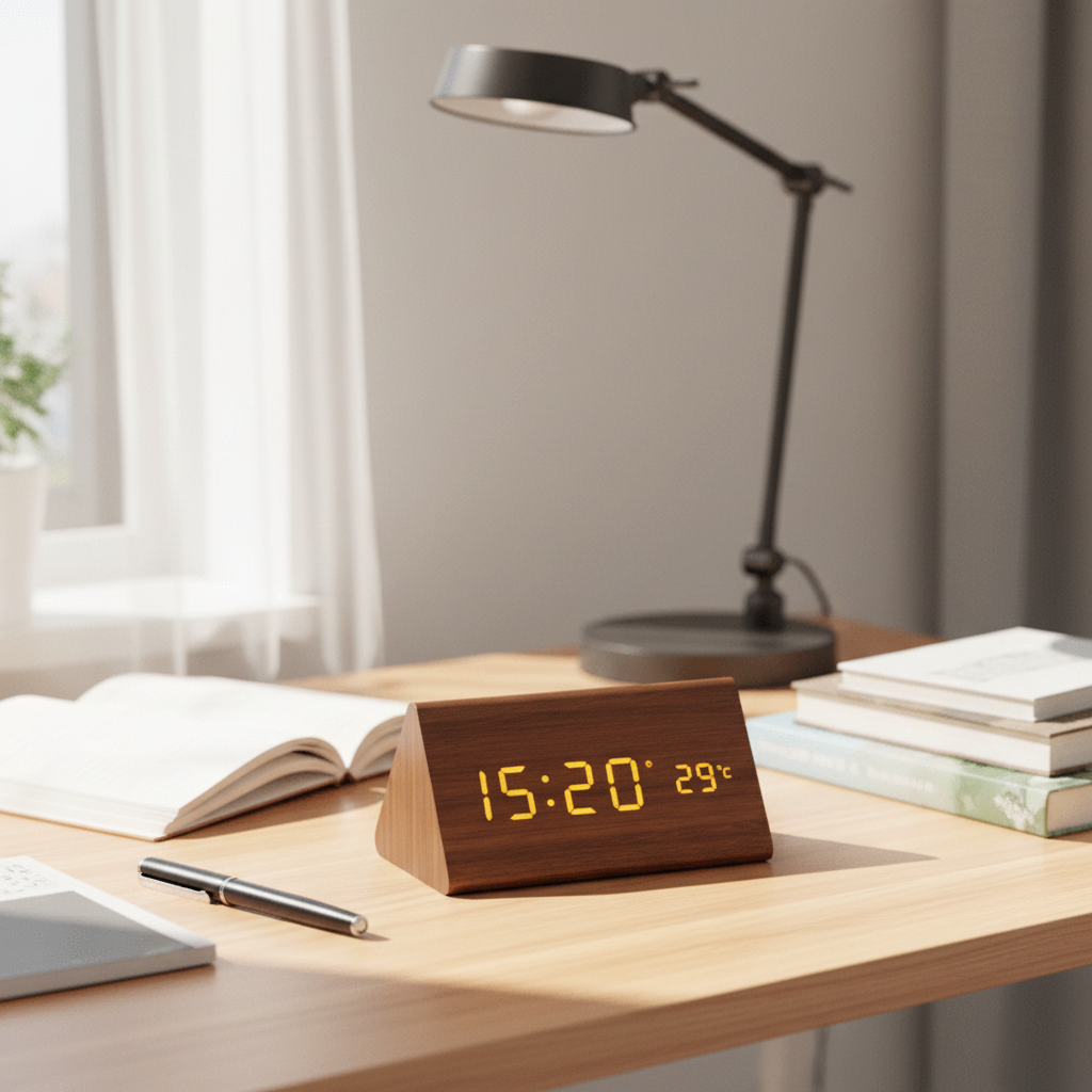 Voice & Clap-Activated Wooden LED Alarm Clock
