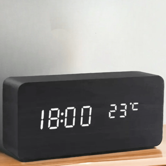 Voice & Clap-Activated Wooden LED Alarm Clock