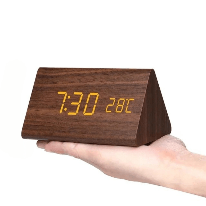 Voice & Clap-Activated Wooden LED Alarm Clock