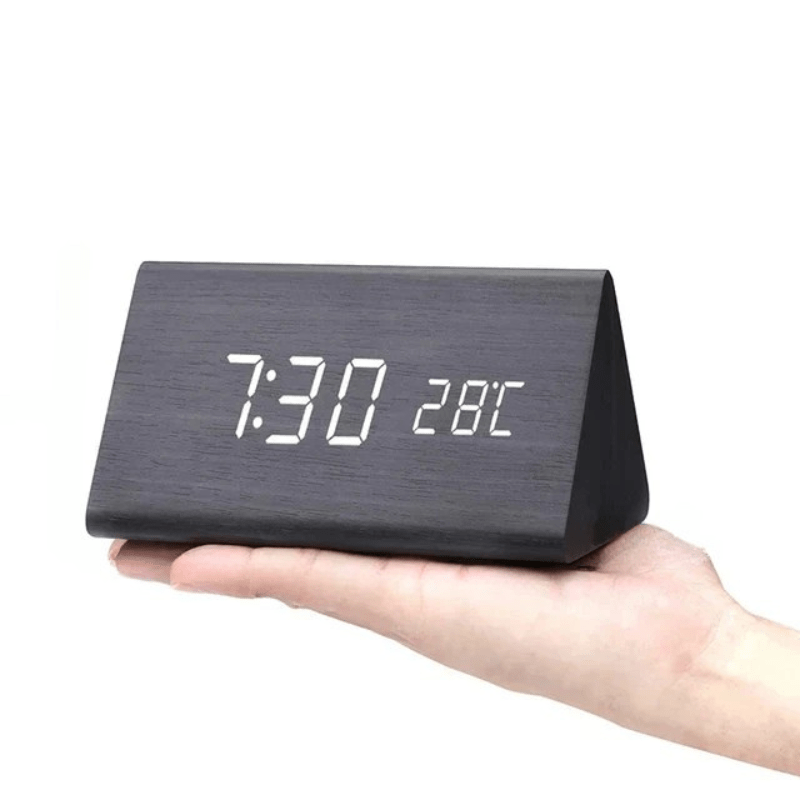 Voice & Clap-Activated Wooden LED Alarm Clock