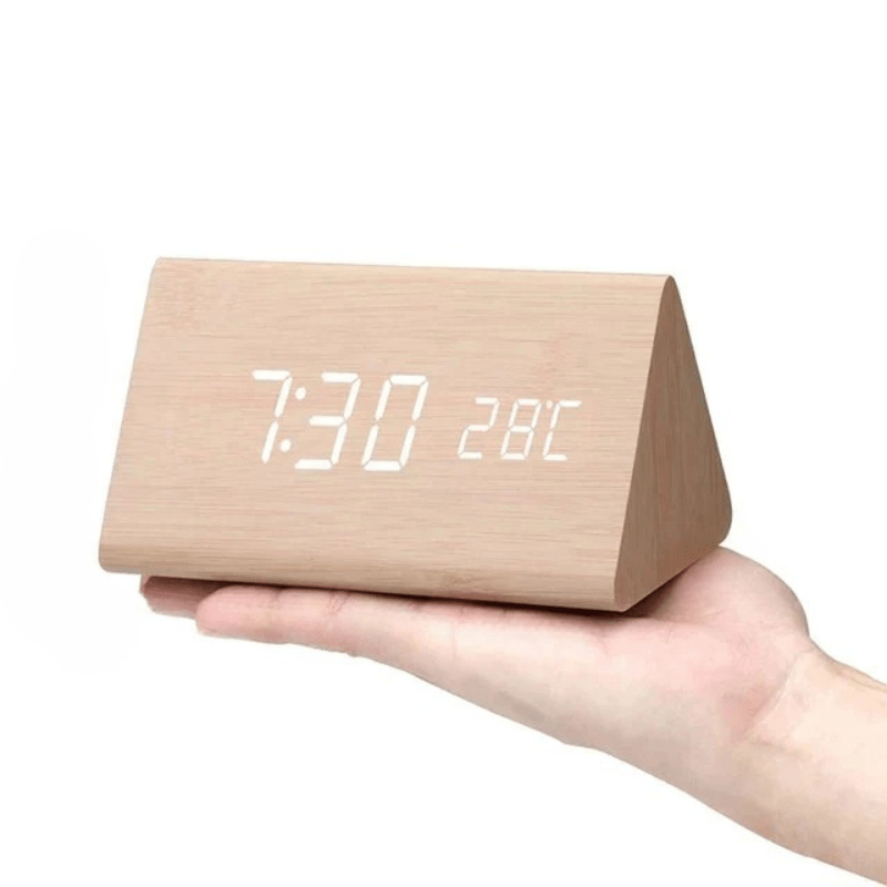Voice & Clap-Activated Wooden LED Alarm Clock