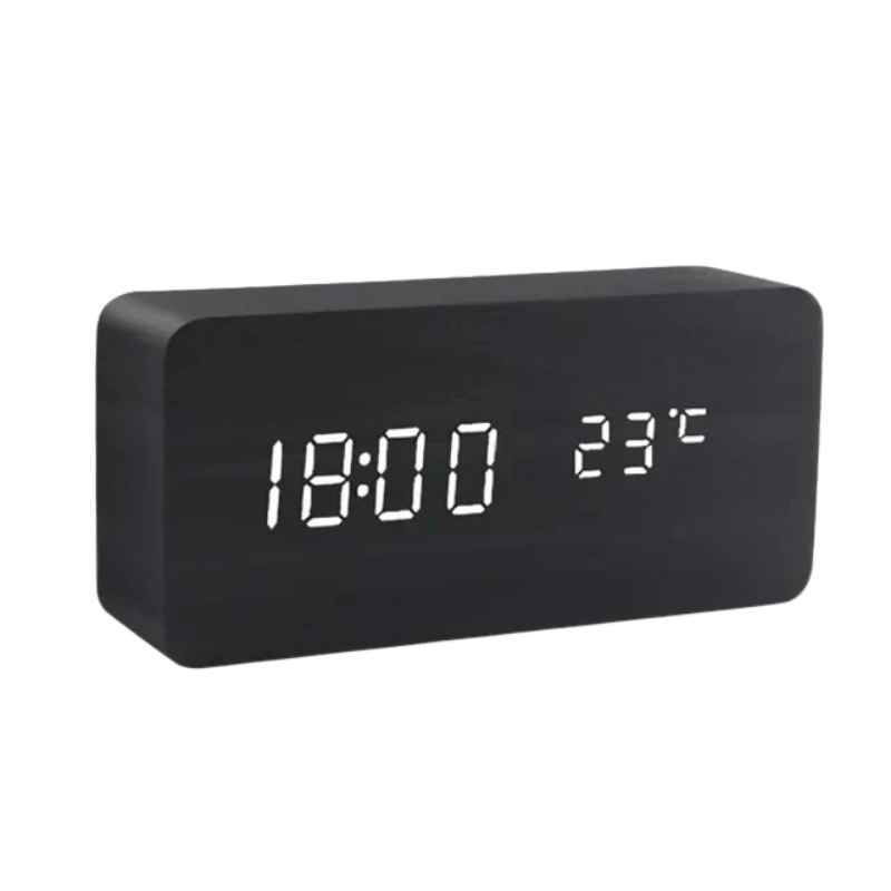 Voice & Clap-Activated Wooden LED Alarm Clock