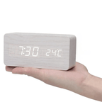 Voice & Clap-Activated Wooden LED Alarm Clock