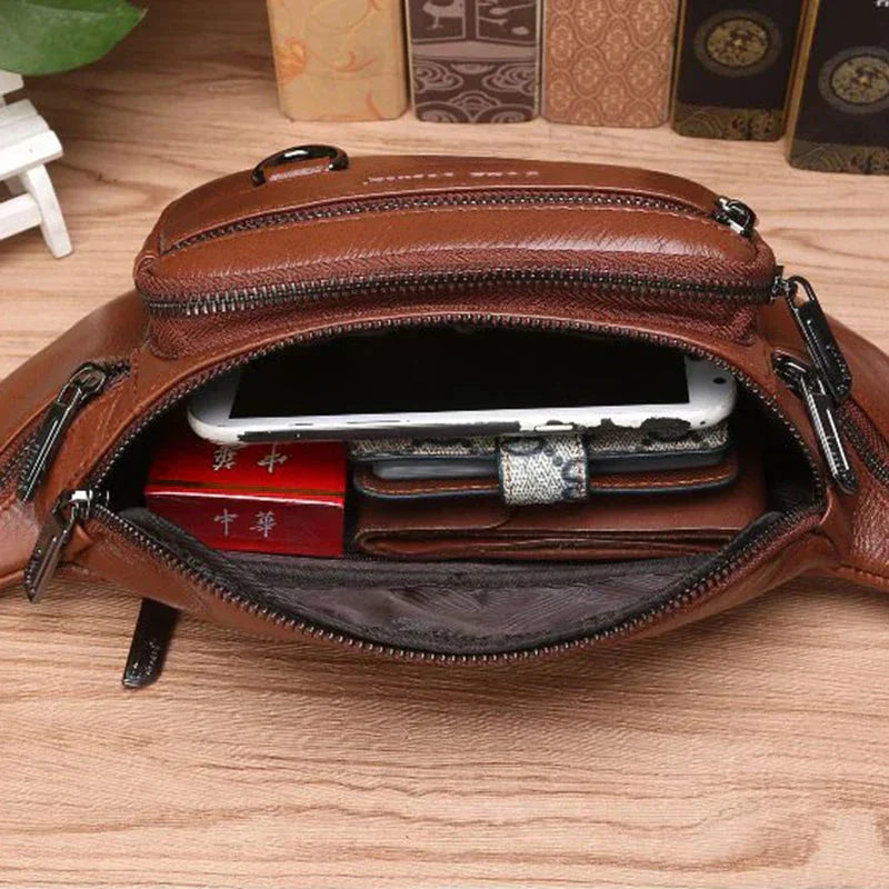 Waist Bag Genuine Cowhide Leather Adjustable Strap