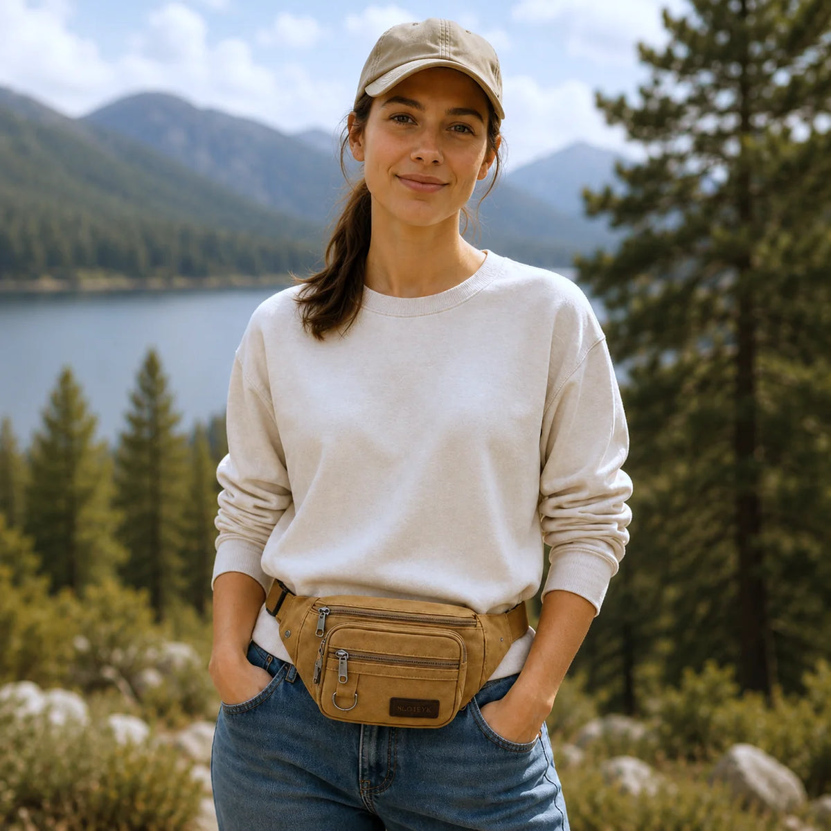 Waist Pack Thick Canvas Multiple Zippered Pockets
