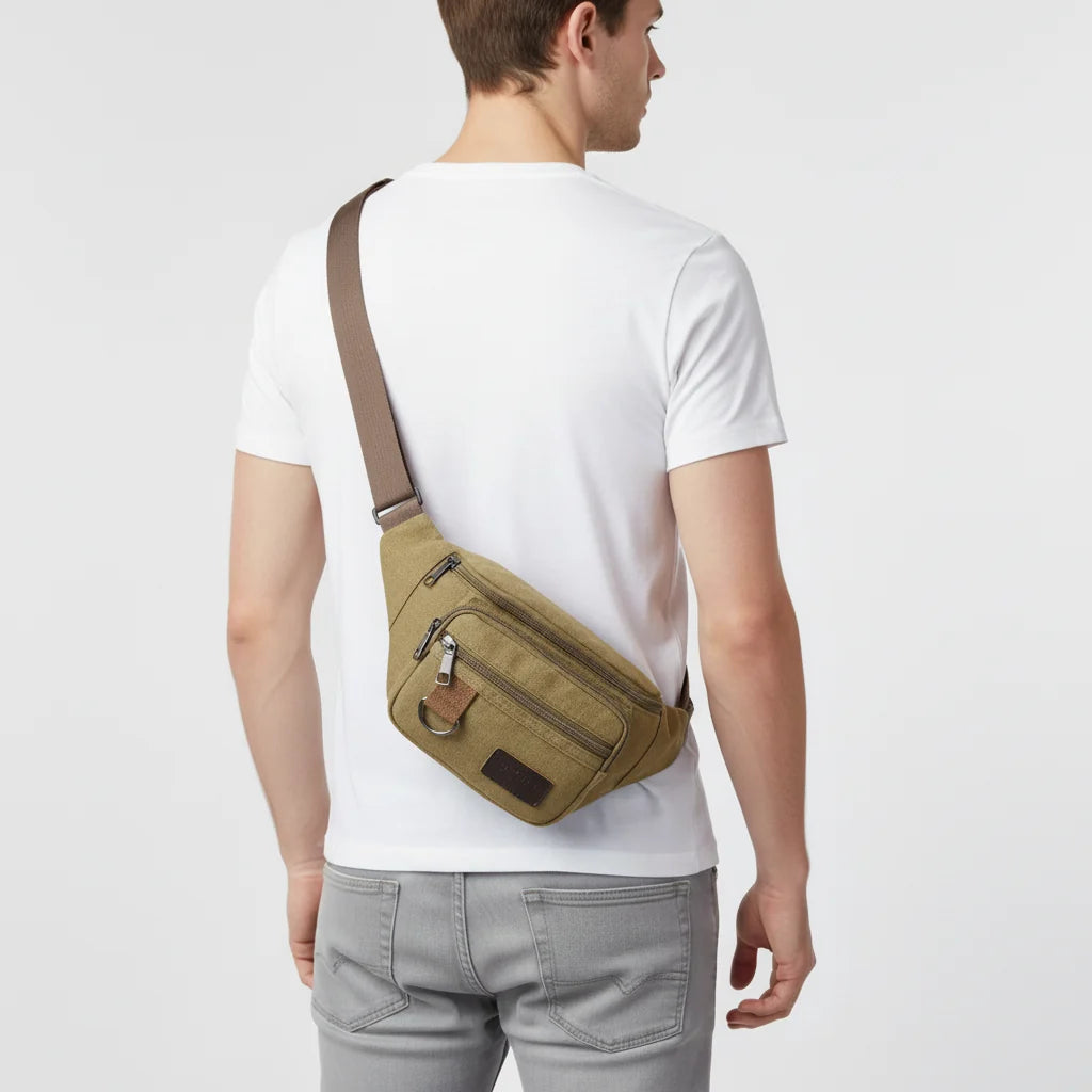 Waist Pack Thick Canvas Multiple Zippered Pockets