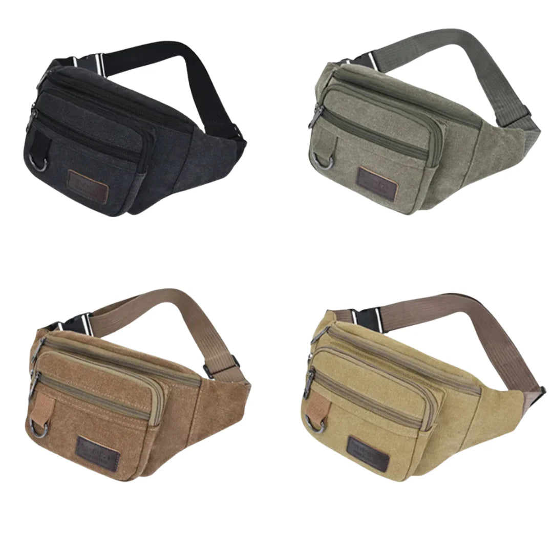 Waist Pack Thick Canvas Multiple Zippered Pockets
