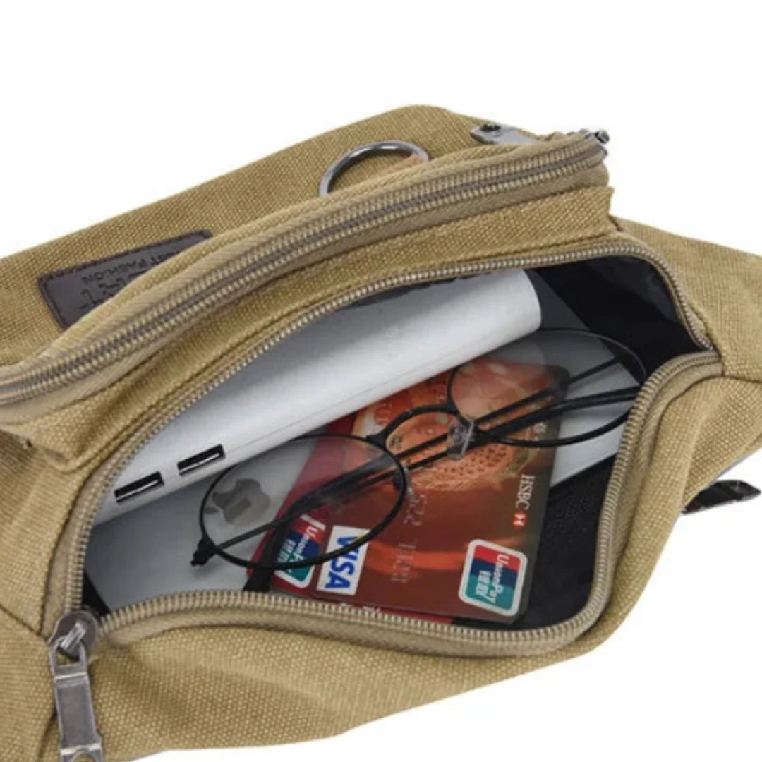 Waist Pack Thick Canvas Multiple Zippered Pockets