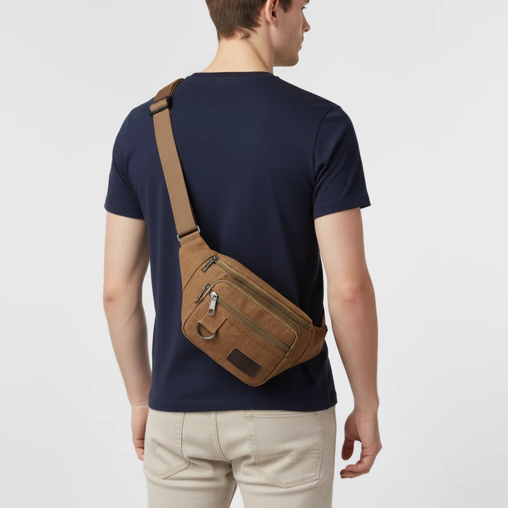 Waist Pack Thick Canvas Multiple Zippered Pockets
