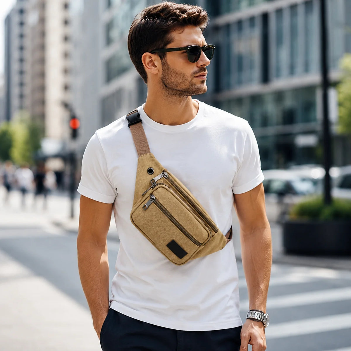 Waist Pack Thick Canvas Multiple Zippered Pockets