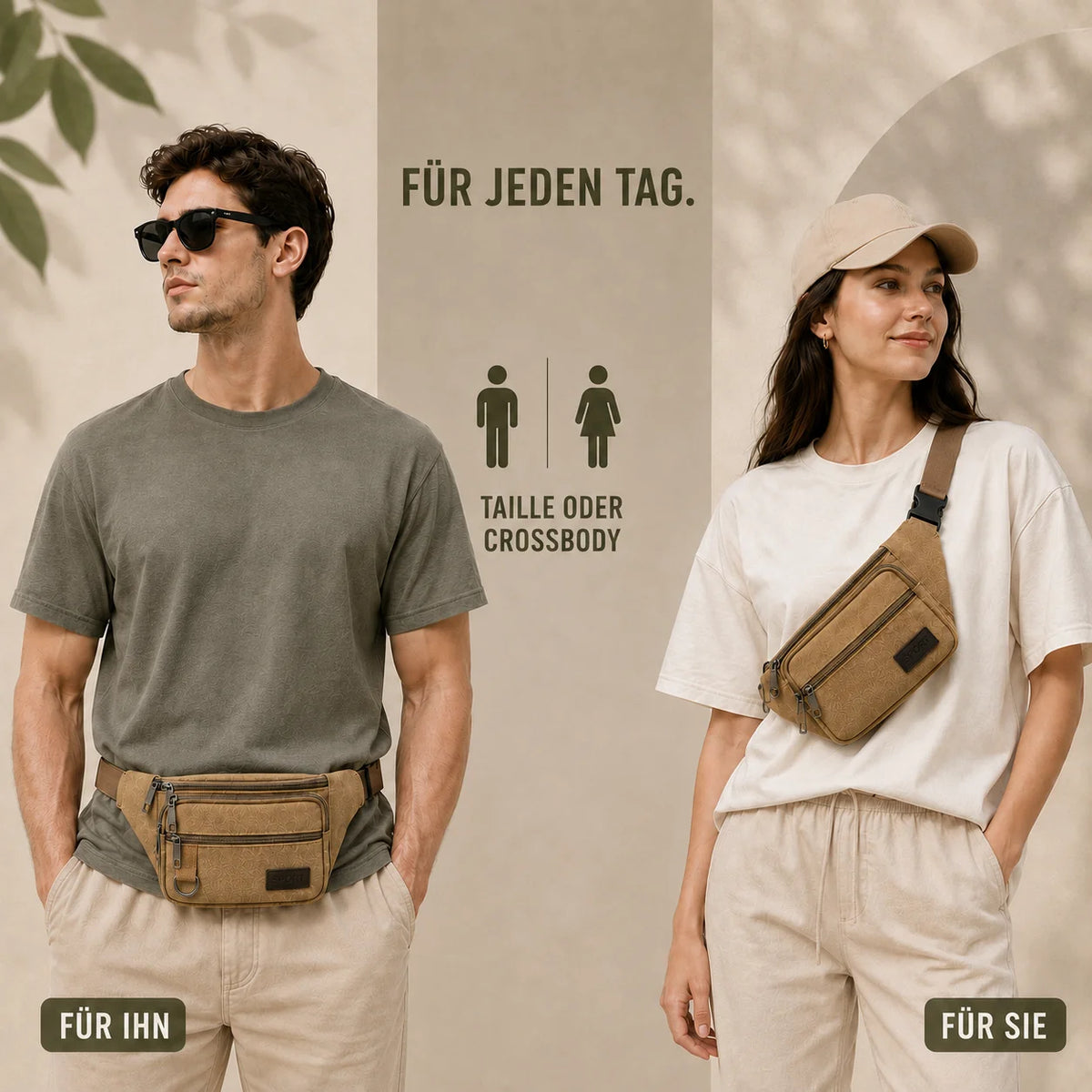 Waist Pack Thick Canvas Multiple Zippered Pockets