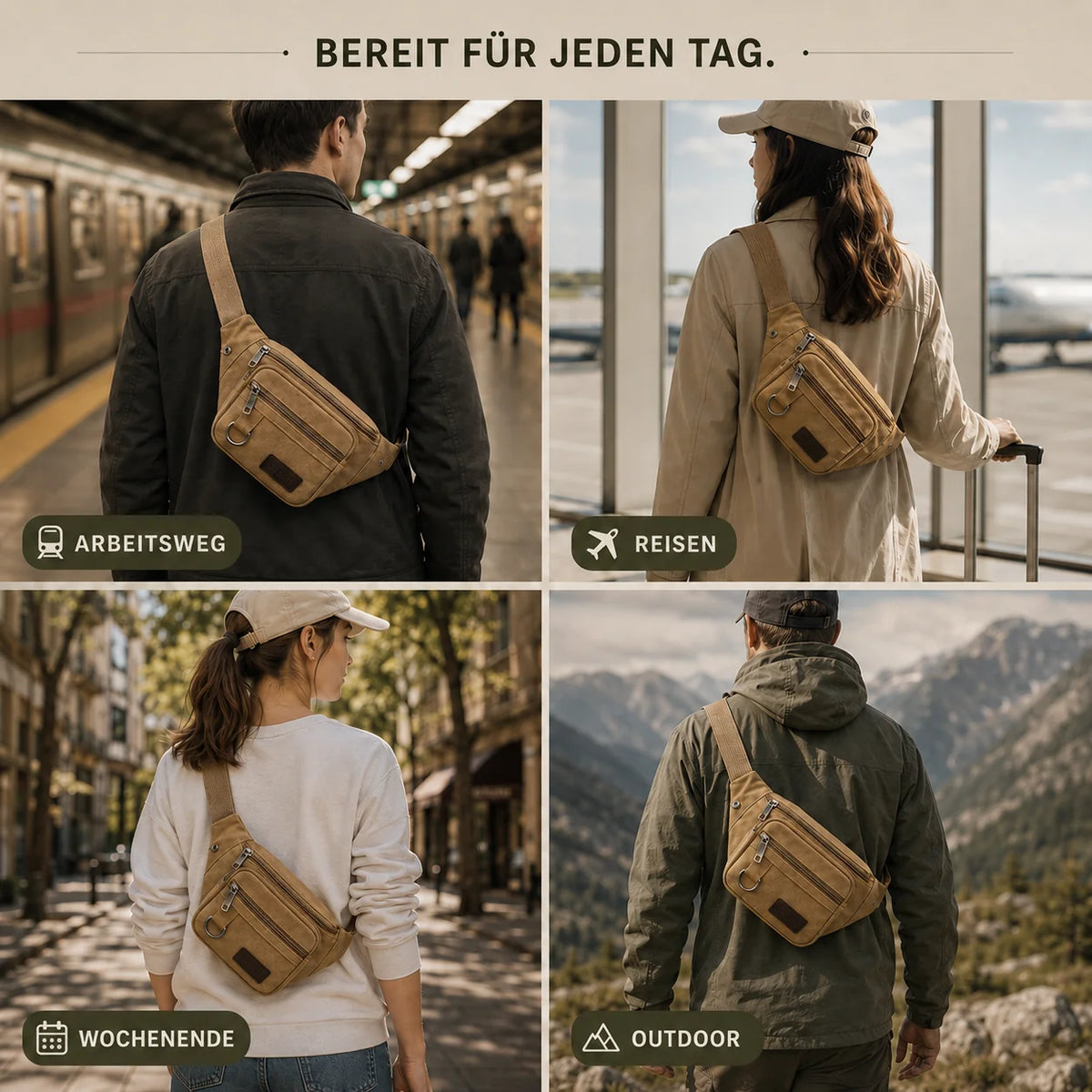 Waist Pack Thick Canvas Multiple Zippered Pockets