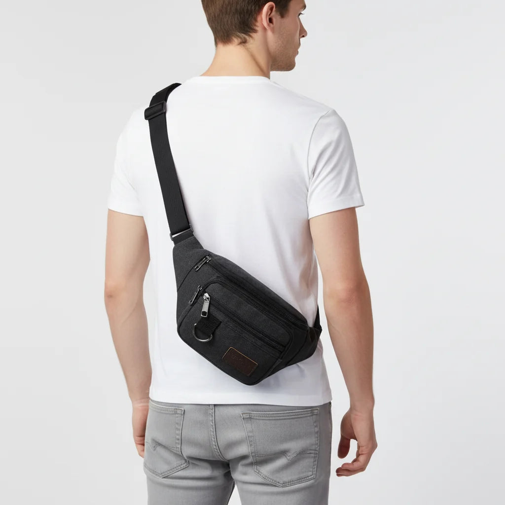 Waist Pack Thick Canvas Multiple Zippered Pockets