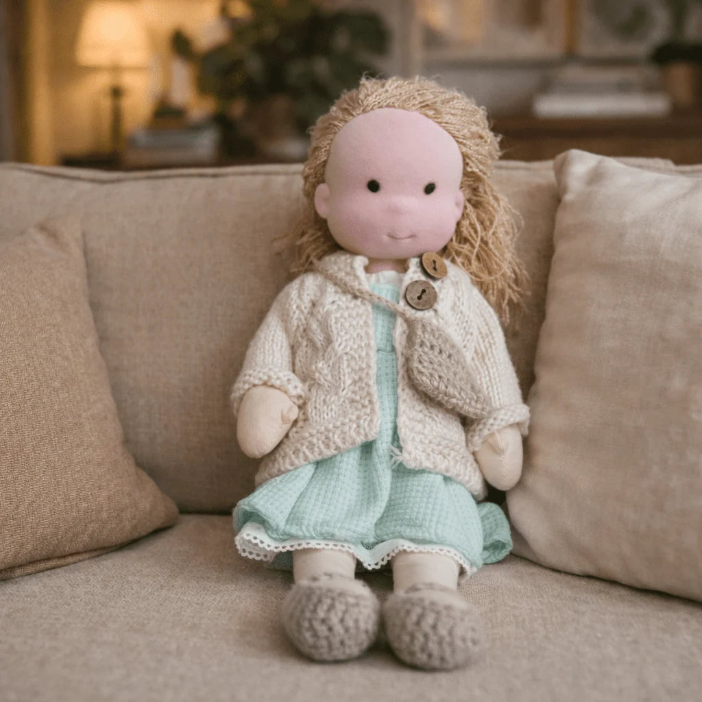 Waldorf Doll Handmade Cotton Body Embroidered Face Knitted Outfit