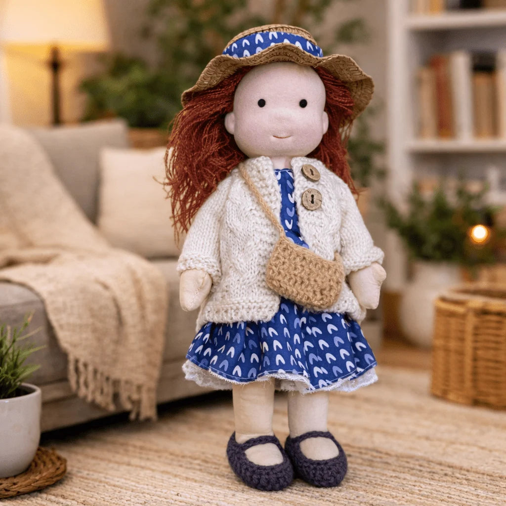 Waldorf Doll Handmade Cotton Body Embroidered Face Knitted Outfit