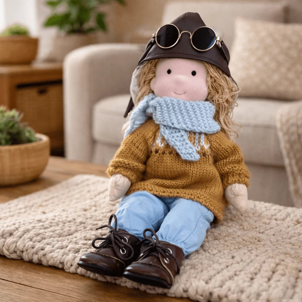 Waldorf Doll Handmade Cotton Body Embroidered Face Knitted Outfit