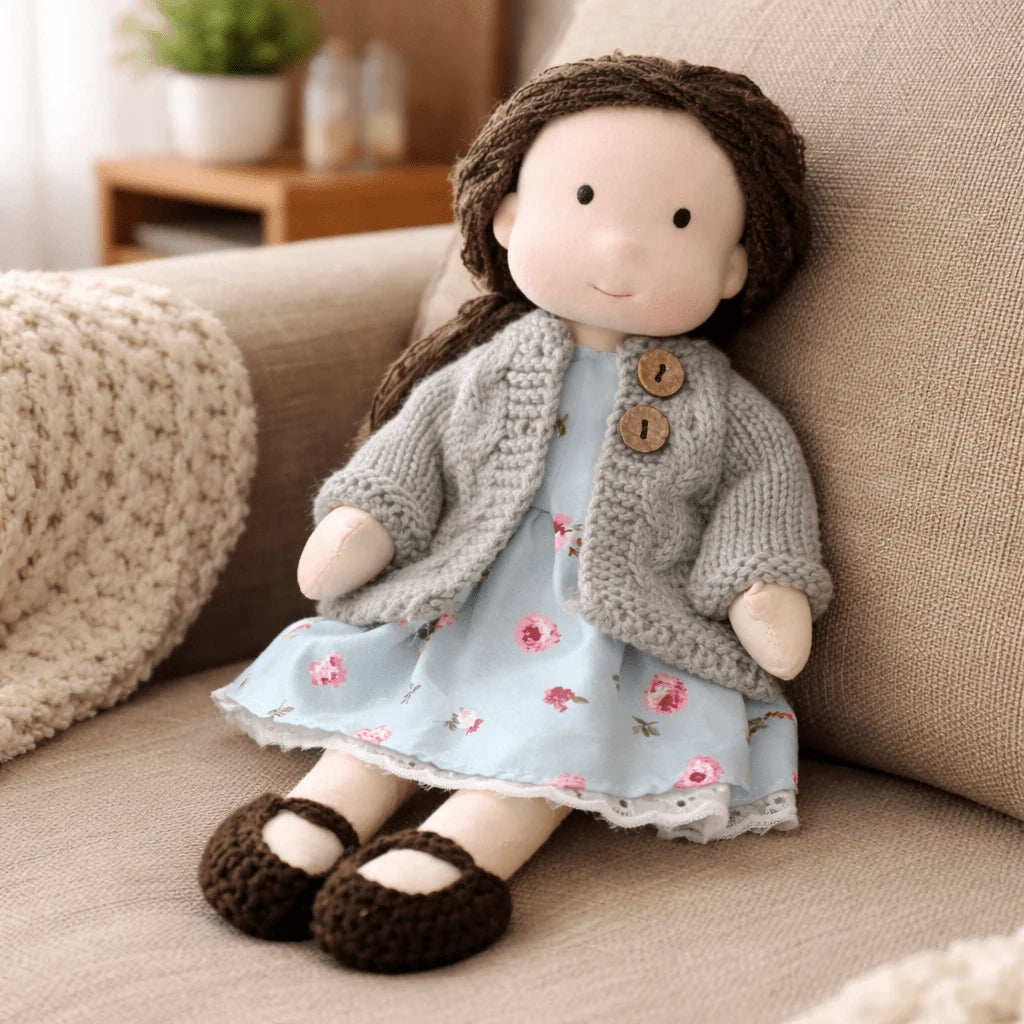 Waldorf Doll Handmade Cotton Body Embroidered Face Knitted Outfit