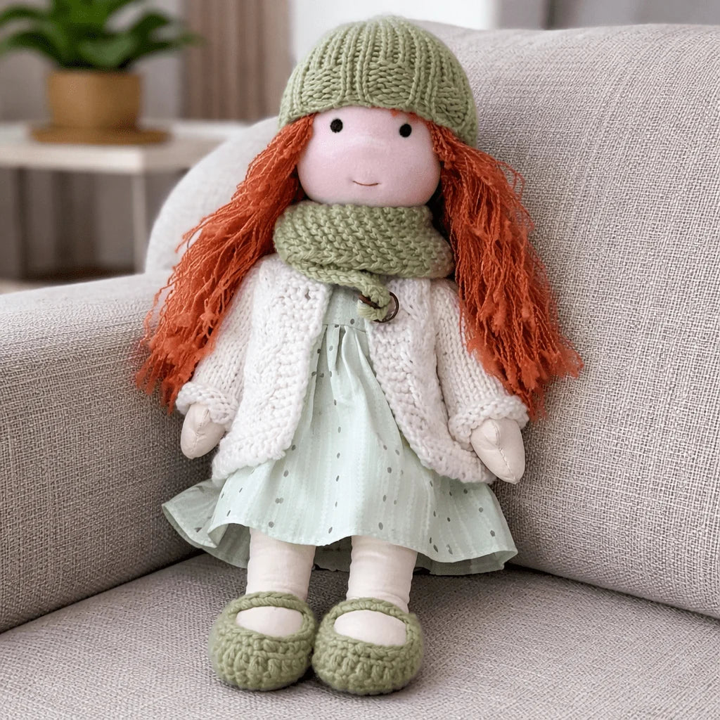 Waldorf Doll Handmade Cotton Body Embroidered Face Knitted Outfit