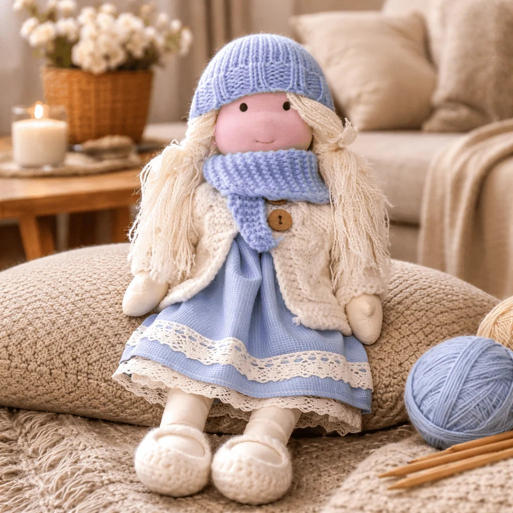 Waldorf Doll Handmade Cotton Body Embroidered Face Knitted Outfit