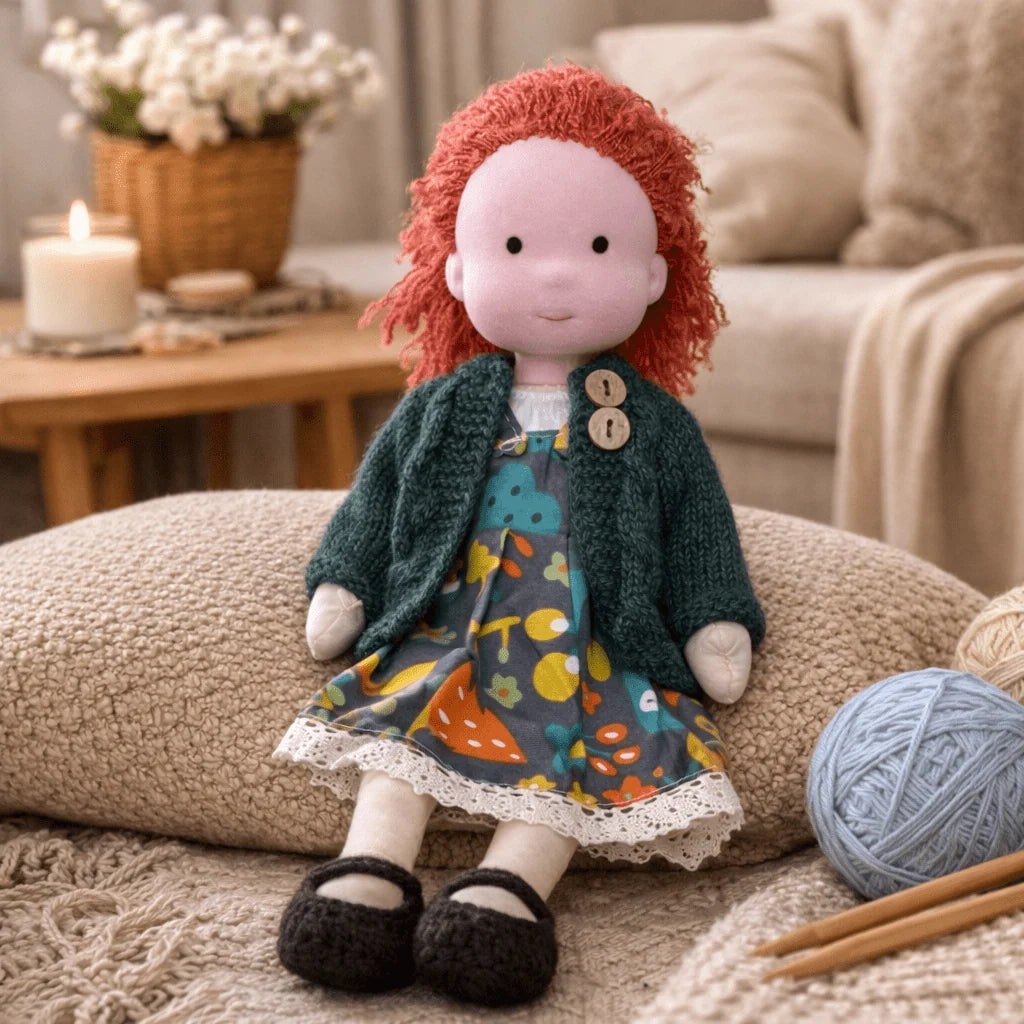 Waldorf Doll Handmade Cotton Body Embroidered Face Knitted Outfit