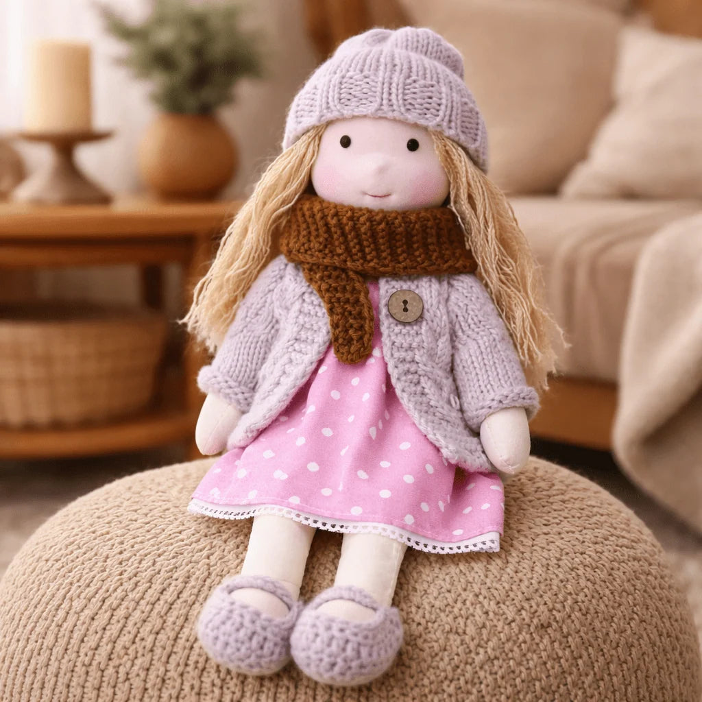 Waldorf Doll Handmade Cotton Body Embroidered Face Knitted Outfit